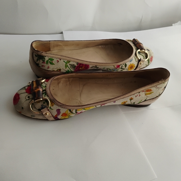 GUCCI Floral Canvas Flats Bamboo Horsebit Sz 7 - Picture 13 of 16